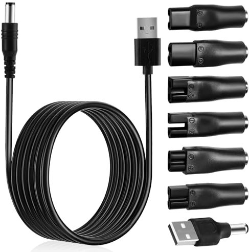GlasFlength 5V Netzkabel Kabel 7 Stück, USB Ersatz Rasierer Ladegerät Netzkabel USB Adapter Set mit 7 Ladeköpfe für eine Vielzahl von Elektrische Haarschneidemaschinen Bartschneider