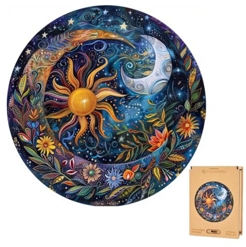 Lubiwood Mandala Night Flower Puzzle aus Holz in Form einer einzigartigen Natur (24 x 24 cm) - Entworfen in Europa, fördert die Konzentration, Lieferung mit Geschenkbox aus Holz - Ideal für Erwachsene