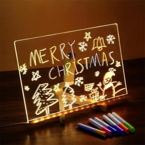 Creative Rewritable Acrylic LED Nachrichtentafel Mit Farben, Beleuchtetem Ständer & 7 Stift - Notiztafel für Haus, Schule, Büro (L)
