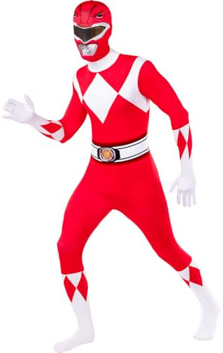 Funidelia Costume Power Ranger rosso in seconda pelle per donna e uomo, Licenza Ufficiale, Taglia L Film e Cinema, Supereroi - Vestito per Adulto per feste, Carnevale e Halloween