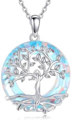 AOBOCO Tree of Life Necklace for Women 925 Sterling Silver Pendant with Crystal, Fine Jewellery Gifts for Wife, Mum and Girlfriend (Moonstone)