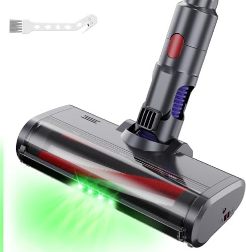 EUARY Spazzola(Grigio argento) compatibile con Dyson V7 V8 V10 V11 V15 (con 4 luci LED), testina di ricambio per moquette, parquet, piastrelle, spazzola Motorizzata Ricambiata
