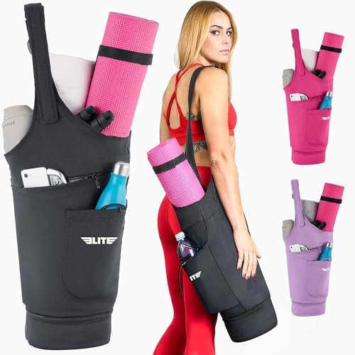 Elite Yoga Mat Bag for Women & Men | Wet Pocket, Bottle & Zipper Pockets, Mat Straps, Adjustable Shoulder Straps