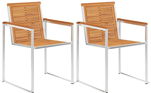 Mimdixy Garten Stühle Outdoor Sessel, Gartenstühle 2 STK. Massivholz Akazie und Edelstahl Relaxliege Stuhl für Garten, Wohnzimmer, Hof, Terrasse und Balkon