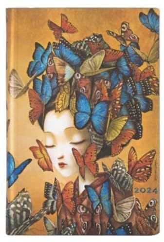 Paperblanks 12 Monate Softcover Flexis-Kalender 2024 Madame Butterfly | Horizontal | Mini (95 × 140 mm)