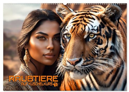 Raubtiere auf Kuschelkurs (Wandkalender 2026 DIN A2 quer), CALVENDO Monatskalender: Traumhafte Bilder märchenhafter Begegnungen schöner Frauen mit ... und kuscheligen Bären (CALVENDO Tiere)