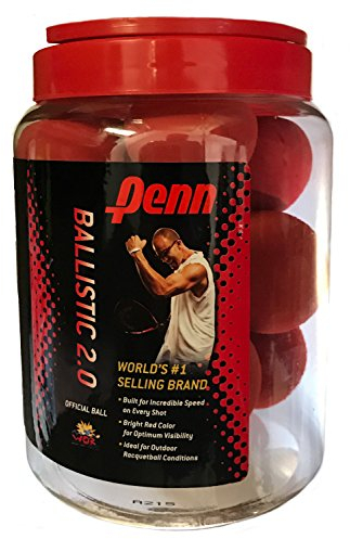 Penn Head Ballistic 2.0 Racquetballs - Red Color - Value Pack/12-Ball Jug