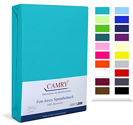 Camry Spannbettlaken 90x200cm - 100x200cm Türkis Baumwolle Bettlaken Jersey Spannbetttuch Oeko-Tex 100