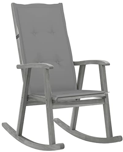 vidaXL Akazienholz Massiv Schaukelstuhl mit Auflage Schaukelsessel Gartenmöbel Stuhl Relaxstuhl Schwingsessel Holzstuhl Gartenstuhl Grau