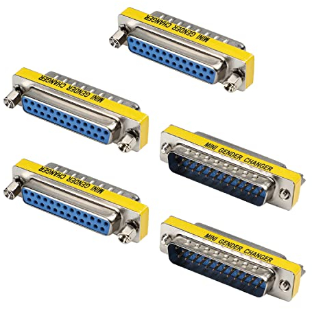 Heyiarbeit 25-poliger 2-reihiger D-SUB VGA Gender Changer DB25 Stecker auf Buchse, Mini-Gender Changer Kupplunger-Adapter für serielle Anwendungen, blau, 5 Stück