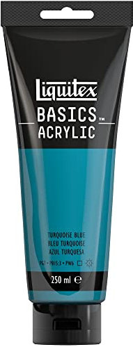 Liquitex 88700245 Basics - Peinture acrylique, peinture artistique monopigmentée, résistante à la lumière, qualité archive, finition satinée, tube de 250 ml - Bleu Turquoise