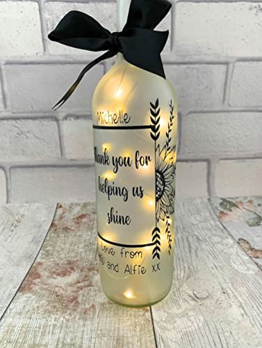 Light Up Personalised Thank You Ornament Gift, Custom LED Bottle Lamp, Birthday Gift for Women, Any Message Bottle for Her, Sunflower Home Decor Present