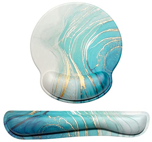 Dapesuom Keyboard Wrist Rest and Mouse Pad with Wrist Support, Memory Foam Wrist Rests for Keyboard and Mouse Set, Ergonomic Wrist Pad with Non Slip Base for Easy Typing & Pain Relief,Gold Line Marble