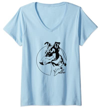Damen Kurzhaar Collie Portrait Hund Hunde Hundeportrait T-Shirt mit V-Ausschnitt