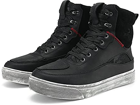 Scarpe Moto Uomo in Pelle Traspirante Stivali Moto Uomini con Cerniera Laterale, Supporto alla Caviglia, Suola Antiscivolo, Pad del Cambio Nero 46