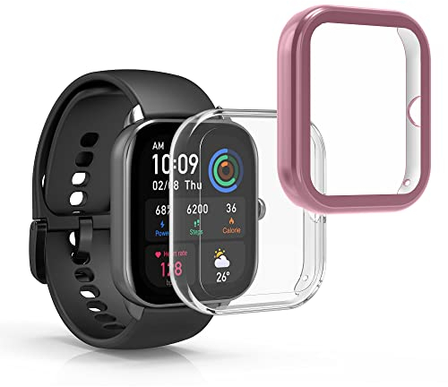 kwmobile Set 2x Custodia Smartwatch Compatibile con Huami Amazfit GTS 4 Mini Cover - Case Silicone Protezione Orologio Fitness trasparente/rosa antico