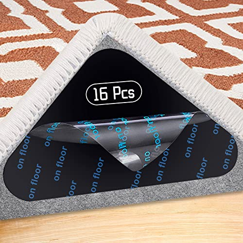 banpa Antirutschmatte für Teppich, 16 Stück Dreieckige Teppich Antirutschunterlage, Waschbare und Wiederverwendbare Anti rutsch teppichunterlage für Hartholzböden, Teppiche und Fußmatten, BP-16PCS