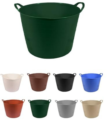 JARDIN202 - Espuerta de plástico Flexible - Capazo de Goma con Asas - Cubo de plástico Multiusos | 42 L (Verde, Pack x25 uds)