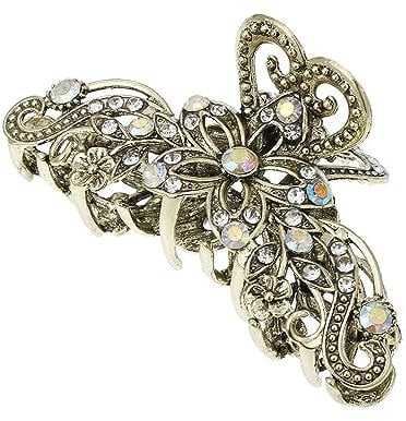 Vintage Crystal Rhinestone Metal Retro Flower Hair Claw Clips - Non-Slip, Fancy Accessories