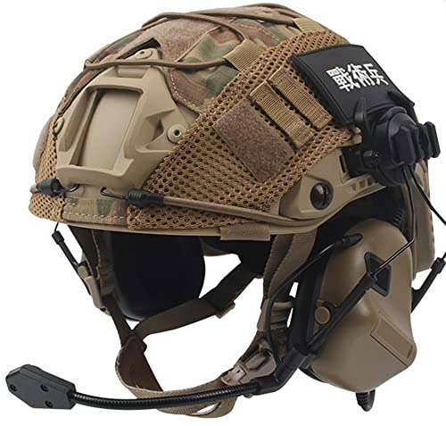 PERTID Taktischer Militär Helm Mit Schutzmasken Und Helmüberzug, Airsoft Helm Taktisches Mit Noise-Cancelling-Kopfhörer Für Outdoor CS-Spiele Paintball Jagd Cosplay