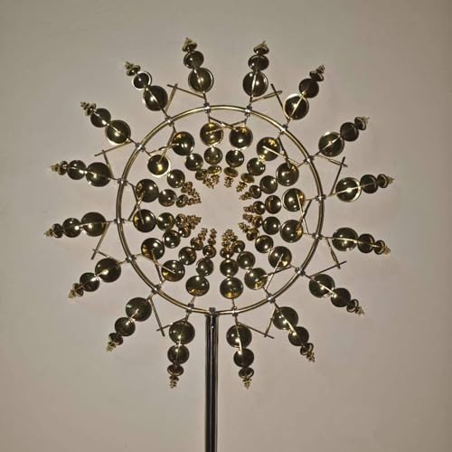 ASIAD 3D Metall-Windmühle,Windbetriebene Kinetische Skulptur,Magische Rasen-Wind-Spinner für Hof und Garten Windfänger Außenterrassendekoration,Durchmesser: 32cm/12.6in,Gold