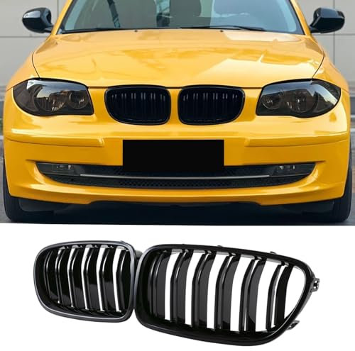 Jinpengyong E81 E82 Glänzender Schwarz Nieren Grill Doppelsteg Sport Kühlergrill Streifen für BMW 1er E81 E82 E87 E88 2008-2011 (For 1er E81 2008-2011)