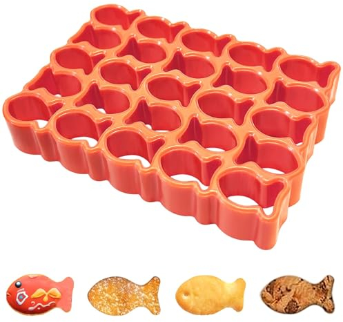 cortadores de galletas,Mini Cortadores de Galletas de Plástico,Cortador de galletas de plástico con forma de pez, Moldes para galletas Baby Shower, chocolate y dulce de azúcar(25 cavidades,naranja)