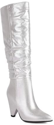 Stivali da Cowboy Alti Fino al Ginocchio da Donna, Stivali Lunghi con Punta affilata e Tacco Basso e Spesso, Stivali Alti Fino al Ginocchio, Stivali Alti per Autunno Inverno,Argento,36 EU