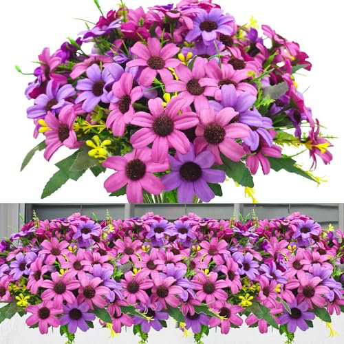 ROLLWAY 6 Bündel Kunstblumen wie Echt Künstliche Blumen Balkon Künstlicher Blumenstrauß Outdoor Balkonpflanzen Wetterfest Frühlingsblumen Seidenblumen Lila für Innen Außen Balkonkasten Außenbereich