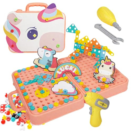 TZQFROCE 243 Stück Mosaik Steckspiel Spielzeug ab 3 Jahre 3D Puzzle Werkzeugkoffer Steckspiel Werkzeugbox Kinder Bausteine Pädagogisch Spielzeug Geschenke für Kinder ab 3 4 5 6 7 Jahre Jungen Mädchen