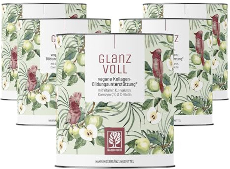 NATURTREU® Vegane Kollagen Pulver Alternative* - Vorteilsbundle 5er Paket | Collagen Bildungsunterstützung vegan mit Hyaluron, Q10, Biotin & Vitamin C - 5x 300g veganes Pulver mit Apfelgeschmack