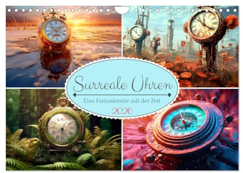 Surreale Uhren (Wandkalender 2026 DIN A4 quer), CALVENDO Monatskalender: Uhren, die Zeitmesser in surrealen Gemälden - KI generiert (CALVENDO Kunst)