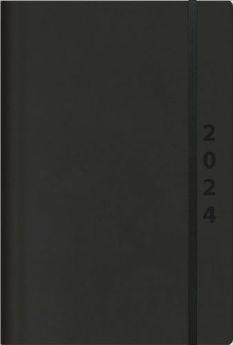 ReLeather Daily schwarz 2024: Terminplaner groß. DIN A5 Termin-kalender mit Vintage-leder und Tageskalendarium.