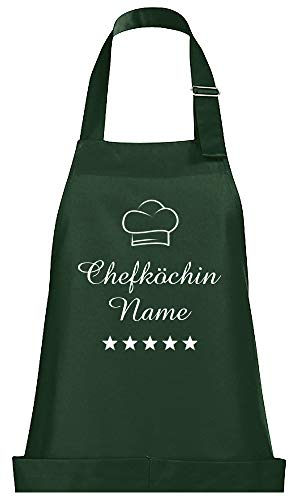 Schnoschi Küchenschürze Dunkelgrün mit Wunschnamen bestickt