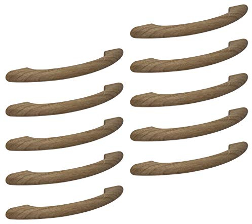 Gedotec Moderner Schubladengriff 128 mm Möbelgriff Holz-Griff Bogengriff Küche aus Eichenholz | Bohrabstand 128 mm | Länge 170 mm | Eiche natur | 10 Stück - Design Schrankgriff mit M4 Gewindeschrauben