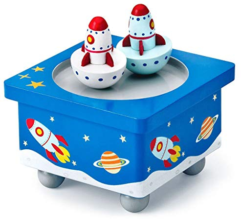 Mousehouse Gifts - Rocket Wooden Music Box for Baby's Nursery, Wood Musical Toy for Boys and Girls