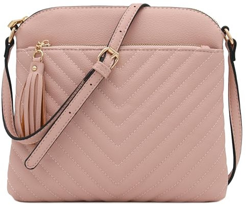 FashionPuzzle Chevron gesteppte mittelgroße Umhängetasche mit Quasten-Akzent, rosa - dusty pink, Einheitsgröße