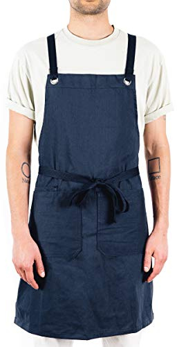 Caldo Crossback Kitchen Apron - Mens and Womens Professional Chef Bib Apron - Adjustable Crossback Style - Midweight Cotton (Navy)