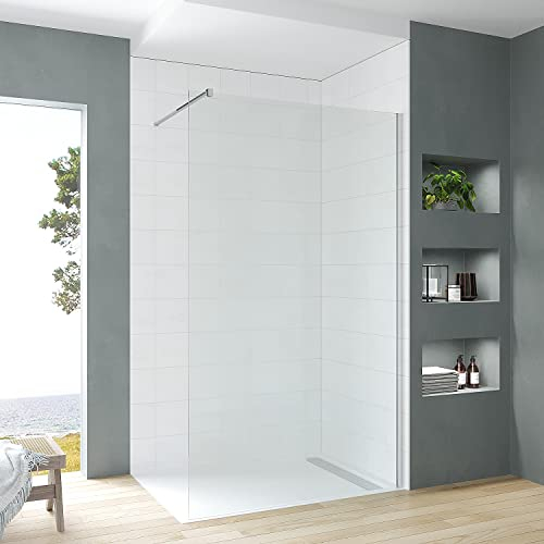 AQUABATOS® Walk-in Dusche 110 x 200 cm Duschabtrennung Klarglas 8mm Glaswand Nano Beschichtung Easy Clean Duschtrennwand Seitenwand mit Stabilisationsbügel Silber