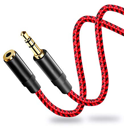 Youii 3.5mm Headphone Extension Cable 2M, 3.5mm Male to Female Stereo Audio Extension Cable Adapter with Gold Plated Connector (Braied-Red