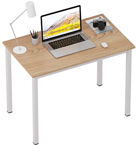 sogesfurniture Mesa de Ordenador, 100x60 cm Escritorio de Oficina Mesa de Trabajo Mesa de Estudio de Madera y Acero, Escritorio de Salón, para Comedor, Cocina, Teca y Blanco