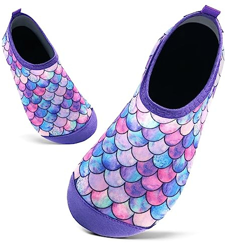 Kids Swim Water Shoes Toddlers Baby Aqua Socks Quick Dry Pool Beach Barefoot for Girls Children(Pink Purple YL,1/2 UK Child,16/17 EU)