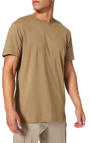 URBAN CLASSICS Stretch T-Shirt with Round Neckline, Basic Tee with Figure-Hugging Cut, Short-Sleeve Elastic Men's T-Shirt, Regular Fit, 100% Jersey Cotton, Colour: Khaki, Size: 4XL