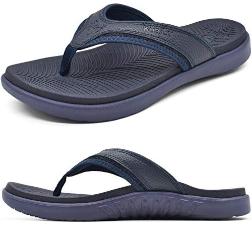 KuaiLu Flip Flops Men Sport Thong Sandals with Comfort Plantar Fasciitis Arch Support Beach Pool Slides for Men Soft Yoga Mat Cushion Size 11 Dark Blue