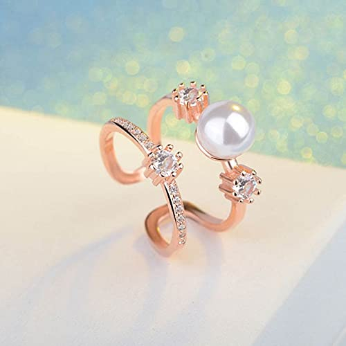 DJMJHG Einfaches Temperament Silber 925 Schmuck Roségold Farbe Platin Farbe Offener Perlenring Für Frauen Aushöhlen Datierung Roségold Farbe