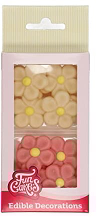 FunCakes Décorations en pâte d'amande FunCakes Marguerites blanc/rose: prêt à l'emploi pour la décoration de gâteau, parfait pour les cupcakes, muffins et plus, certifié sans gluten, ensemble / 12