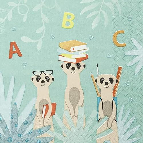 20 Servietten Erdmännchen in der Schule | Einschulung | Schulanfang | Kinder | Junge | Mädchen | ABC | Tischdeko 33x33cm