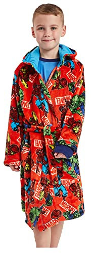 Boys Marvel Avengers Spiderman Hulk Iron Man Dressing Gown Robe (Marvel, 7-8 Years)