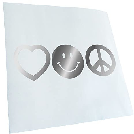 Kiwistar - Autoaufkleber - Chrom - 24x8cm Love Happy Peace - Liebe Glück Frieden - Heckscheibe Auto Aufkleber wetterfest für Kfz LKW Mofa Truck - Sticker außen selbstklebend Tuning Zubehör für