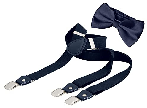 BomGuard Herren Hosenträger navy + Fliege dunkelblau